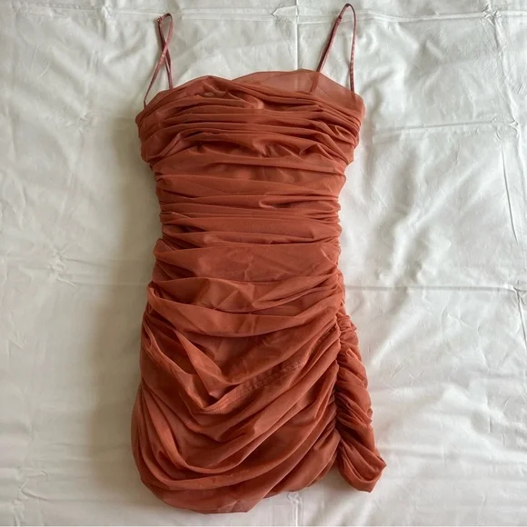 House of CB Sirene Antique Rose Gathered Organza Mesh Midi Dress - Picture 5 of 8